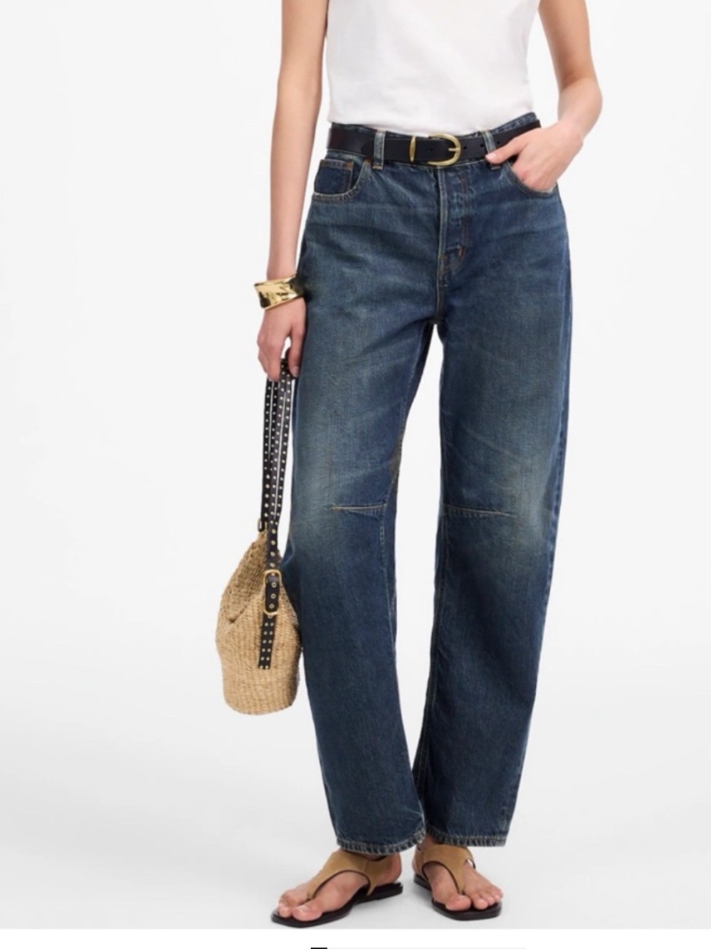 Madewell The Darted Barrel-Leg Jean Danver Wash Rigid Denim Blue Size 27 NWT